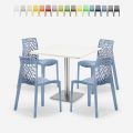 Dustin White cafebord sæt: 4 farvet plast stole og 90x90 cm hvid bord Kampagne