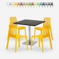 Dustin Black cafebord sæt: 4 farvet plast stole og 90x90 cm sort bord Kampagne