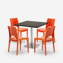 Prince Black cafebord sæt: 4 farvet plast stole og 90x90 cm sort bord Model