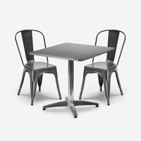 Caelum cafebord sæt: 2 farvede stole og 70x70 cm firkantet stål bord Kampagne