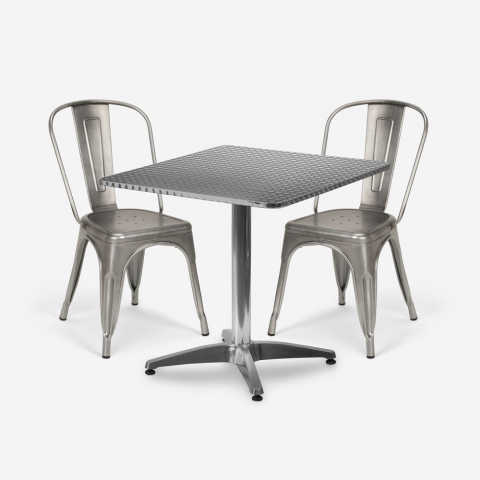 Magnum cafebord sæt: 2 farvede stole og 70x70 cm firkantet stål bord Kampagne