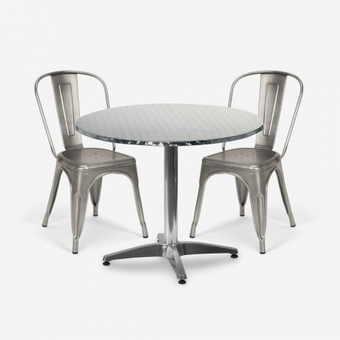 Taerium cafebord sæt: 2 stål stole og 70 cm rund stål bord