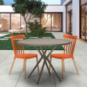 Eskil bordsæt loungesæt med 80cm rundt beige bord og 2 udendørs stole Mål