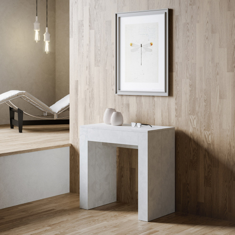 Allin 90x47-299 cm hvidt farvet lille træ spisebord med udtræk