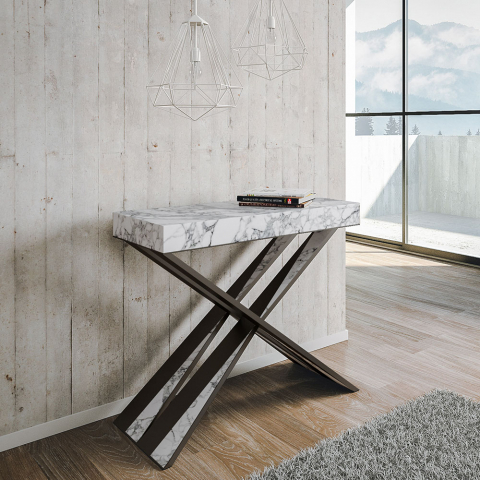 Diago Marble 90x40-300 cm mamor effekt lille træ spisebord med udtræk