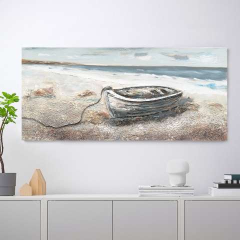 Boat maleri på lærred 110x50 cm med træramme båd motiv