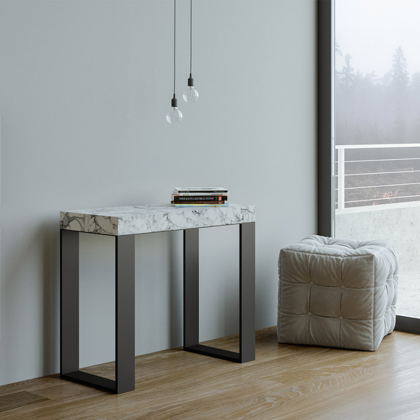 Tecno marble 90x40-300 cm marmor effekt lille træ spisebord med udtræ Kampagne