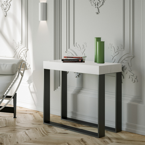 Elettra 90x40-300 cm hvidt farvet lille træ spisebord med udtræk