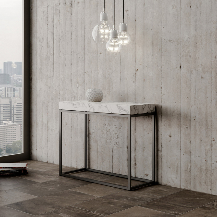 Nordica Marble 90x40-300 cm marmor effekt lille træ spisebord udtræk Kampagne