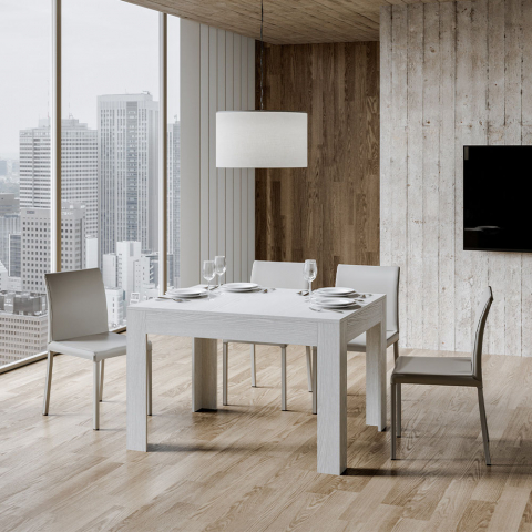 Bibi 90x120-180 cm hvid farvet lille træ spisebord med udtræk Kampagne