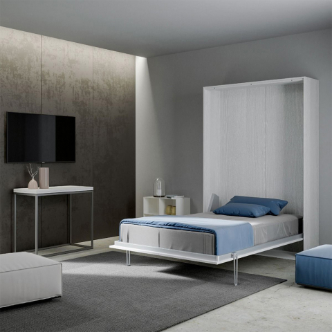 Enkelt sammenklappelig seng 120x190cm hvidt garderobeskab Kentaro