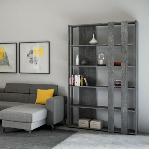 Moderne grå væghængt stue kontor reol Kato B Small Concrete