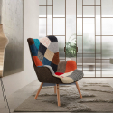 Patchy skandinavisk design lænestol med stoflapper som polster og træben Tilbud