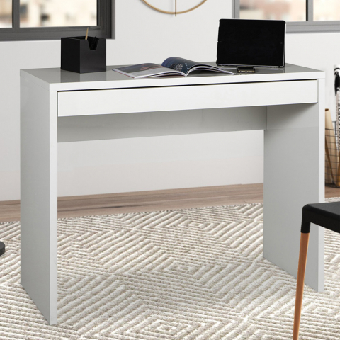 Sidus blankt hvid lille træ skrivebord 100x40 cm med en lang skuffe
