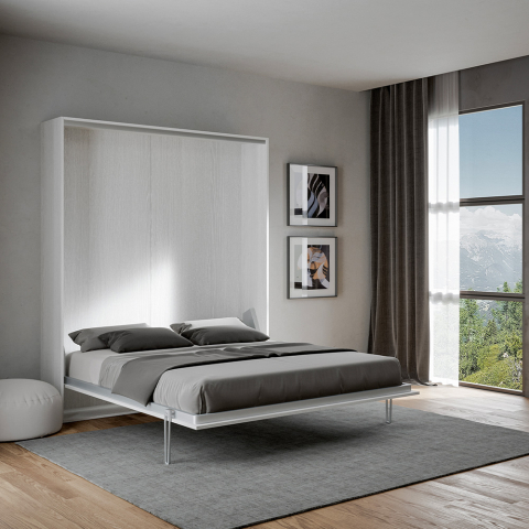 Dobbelt sammenklappelig seng 160x190cm hvid væggarderobe Kentaro