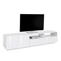 Hatt TV bord blank hvid lav skænk 200x43 cm med 2 skuffer og 2 låger Rabatter