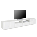 More TV bord blank hvid lav skænk 260x43 cm med 2 skuffe og 4 låger Rabatter