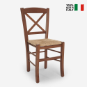 Venezia Croce Paglia AHD massivt træ spisebords stol fletsæde design På Tilbud