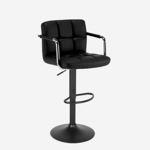Las Vegas Black Edition sort barstol med ryglæn i kunstlæder stål stel