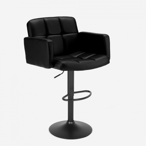 Oakland Black Edition sort barstol med ryglæn kunstlæder og stål stel