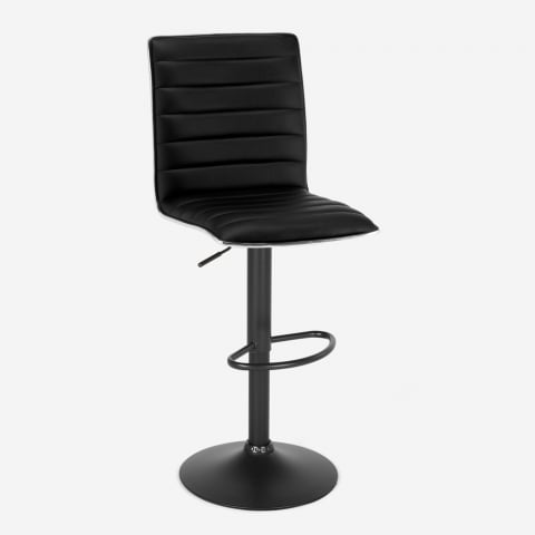 Detroit Black Edition sort barstol med ryglæn i kunstlæder og stål stel