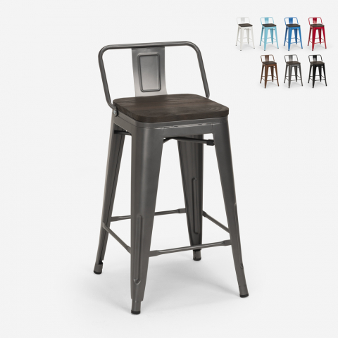 Steel Wood Top barstol industriel stil træ sæde og ryglæn lakeret stål