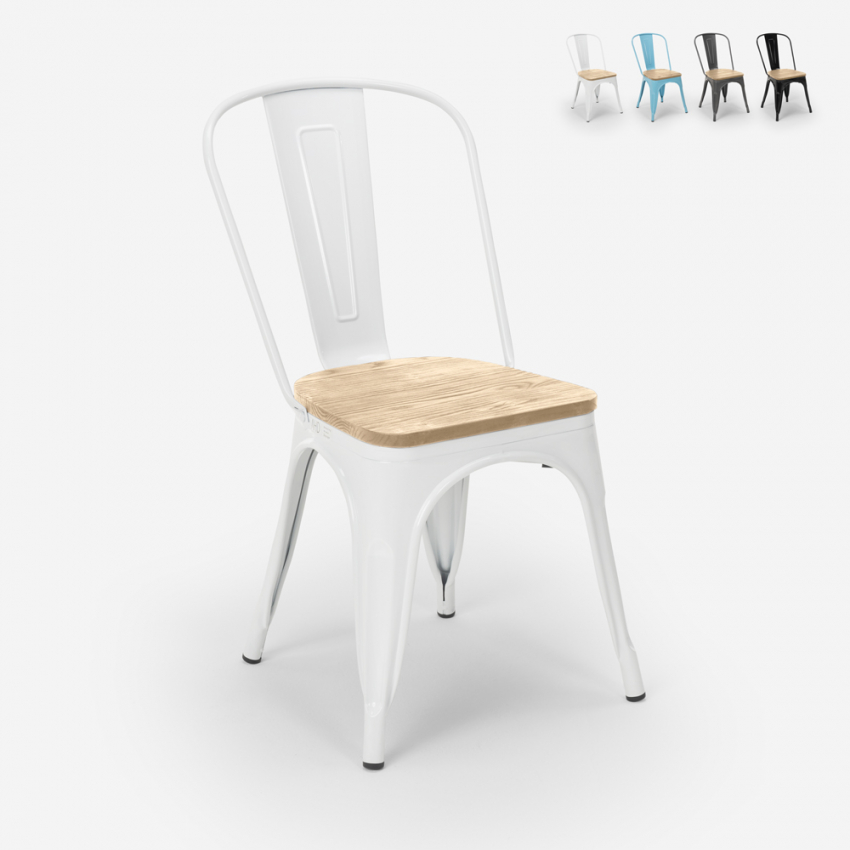 Wood Light Stål spisebords stol industriel design træ sæde