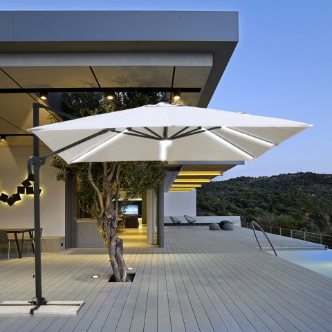 Stor hænge parasol 3x3 m med solcelle LED lys til have terrasse anti uv Paradise
