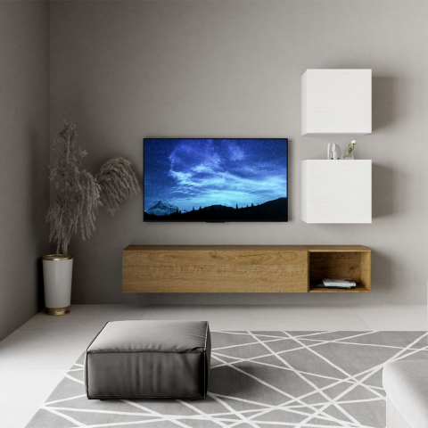 A115 hvid ask egetræ møbelsæt tv bord med klaplåge og 3 vægskabe låger