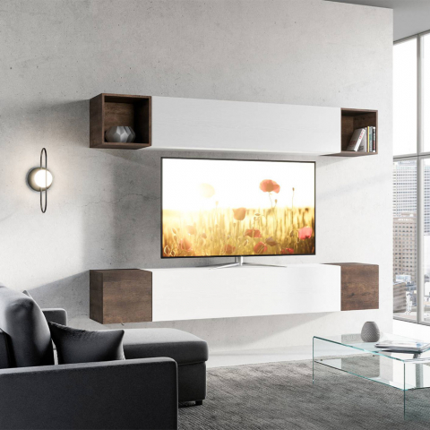 Moderne væggenhed ophængt stue hvidt træ tv-stativ A38