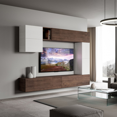 Hvidt træ ophængt moderne stue TV vægsystem A15