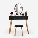 Serena Black sminkebord makeup bord med 2 skuffer spejl og skammel På Tilbud
