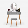 Serena Grey moderne sminkebord makeup bord med 2 skuffer spejl skammel På Tilbud
