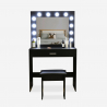 Gaia Black sminkebord makeup bord med skuffe spejl 12 LED lys skammel På Tilbud