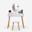 Serena moderne sminkebord makeup bord med 2 skuffer spejl og skammel På Tilbud