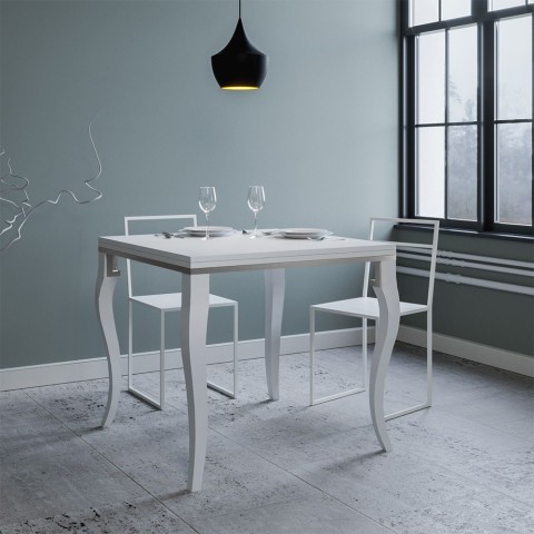 Olanda Libra 90x90-180 cm lille træ hvidt farvet spisebord med udtræk