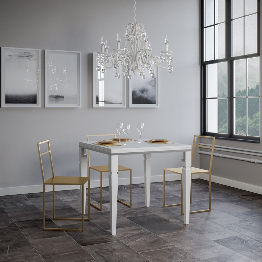 Impero Libra 90x90-180 cm lille træ hvidt farvet spisebord med udtræk Kampagne
