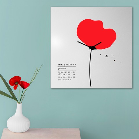 Firkantet kalender vægur moderne blomsterdesign Papavero