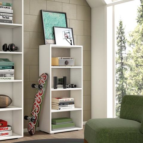 Moderne design reol 4 værelser stue kontor studie hvidt træ