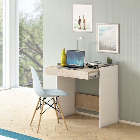 Home Desk træ skrivebord hvid skuffe 80x40 cm egetræ farve bordplade