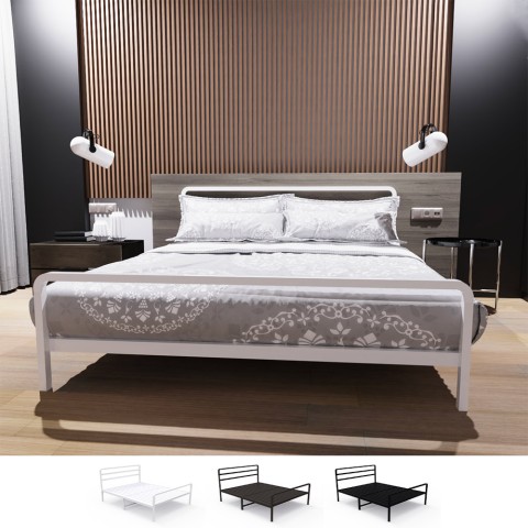 Skjern 160x200 cm seng dobbeltseng i metal med lameller og hovedgærde