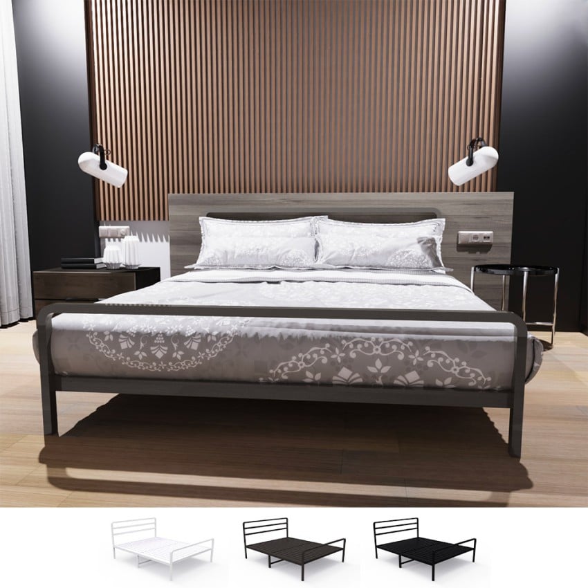 Af Gud Prædiken abstrakt Skjern 160x200 cm seng dobbeltseng i metal med lameller og hovedgærde