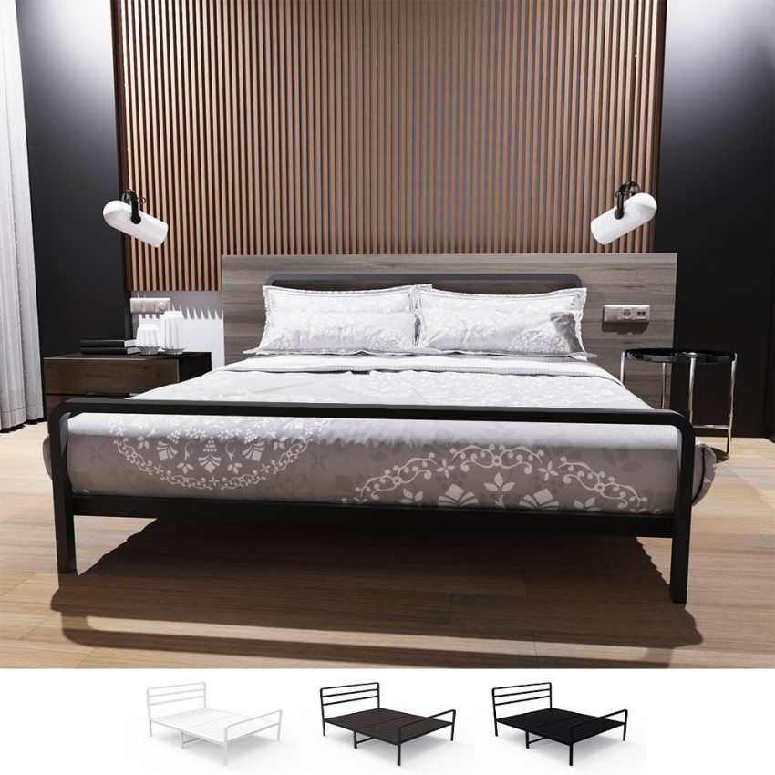Skjern 160x200 cm seng dobbeltseng i metal med lameller og hovedgærde Rabatter