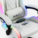 Pixy Plus hvid ergonomisk gamer kontorstol massage RGB lys kunstlæder Billig