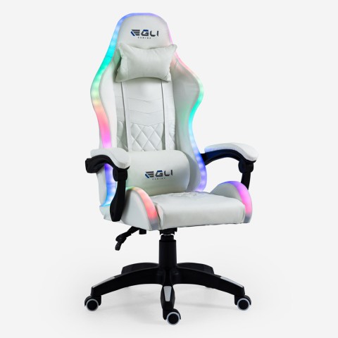 Hvid ergonomisk gaming stol med RGB LED lys i kunstlæder Pixy Kampagne