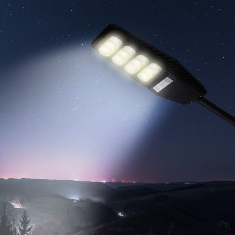 Solis L solcelle lampe sort armatur LED 200 w gadelys 6000 lm lyssensor Kampagne